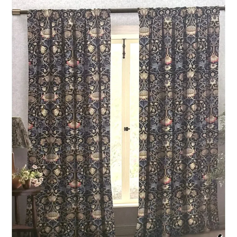 William Morris & Co. Window Curtains Panels Lodden Navy Blue Clay 37X84” Velvet